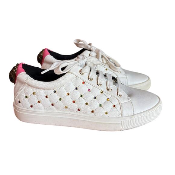 Kurt Geiger Bejeweled Rainbow Crystal Quilted Leather Sneakers size 37/4US 7